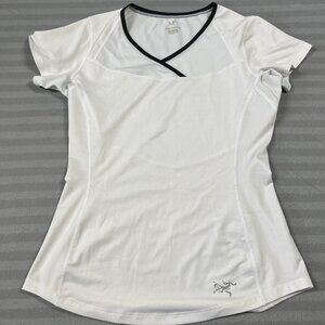 Arc'teryx Shirt Womens XS White A/S Tee V-Neck Mesh Athletic Hiking Trail